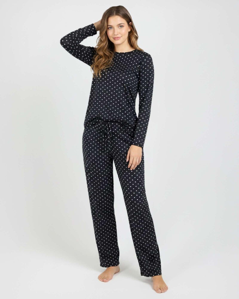 REALESSENTIALS Real Essentials 2 Pack: Women's Comfy Pajama Sets - Short & Long Sleeve Ladies Loungewear Sleepwear PJs (Set C Black & Pink, Small) - Image 3